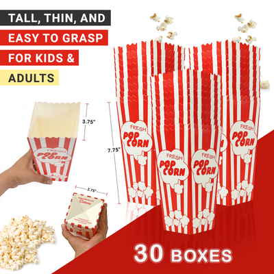 30 Popcorn Boxes, 7.75" Inches Tall and Holds 46 Oz