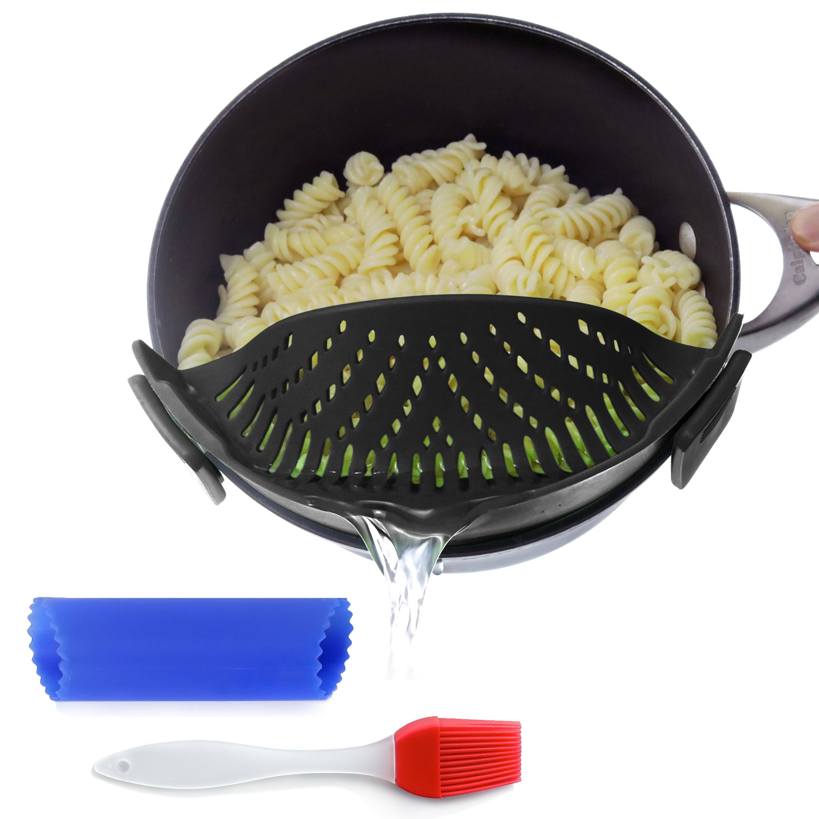 Clip-on kitchen food strainer