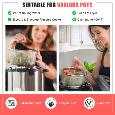 The Original Salbree 3qt Instant Pot Steamer Basket Accessories, Stainless  Steel Strainer and Insert fits IP Insta Pot, Instapot 3qt, Other Pressure  Cookers and Pots, Red Premium Silicone Handle 
