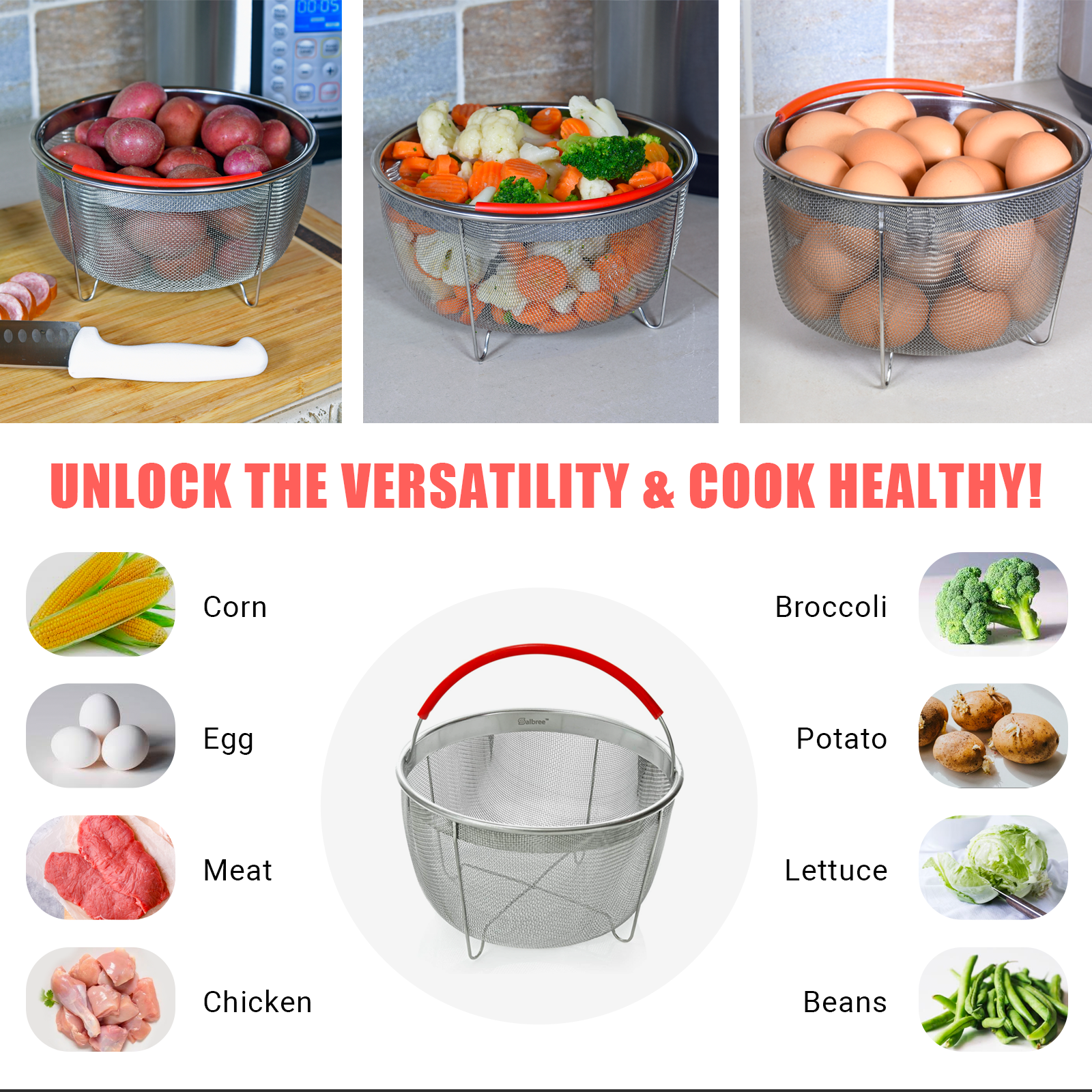 High Quality Large Size Stainless Steel 8 Qt Steamer Basket for