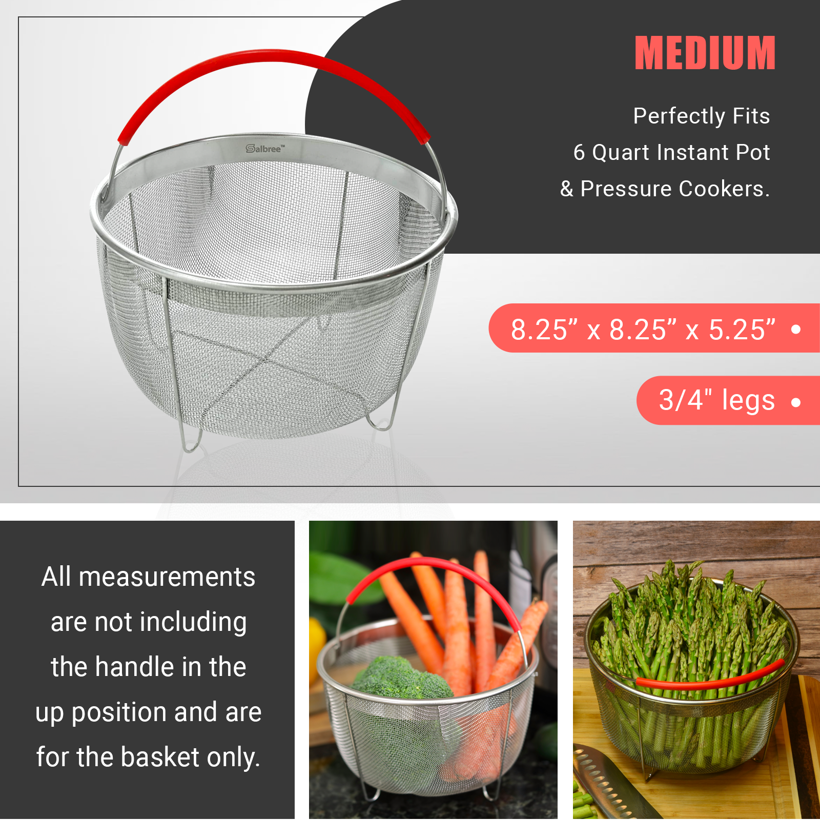 The Original Salbree 6qt Instant Pot Steamer Basket Accessories, Stainless  Steel Strainer and Insert fits IP Insta Pot, Instapot 6qt & 8qt, Other  Pressure Cookers and Pots, Red Premium Silicone Handle 