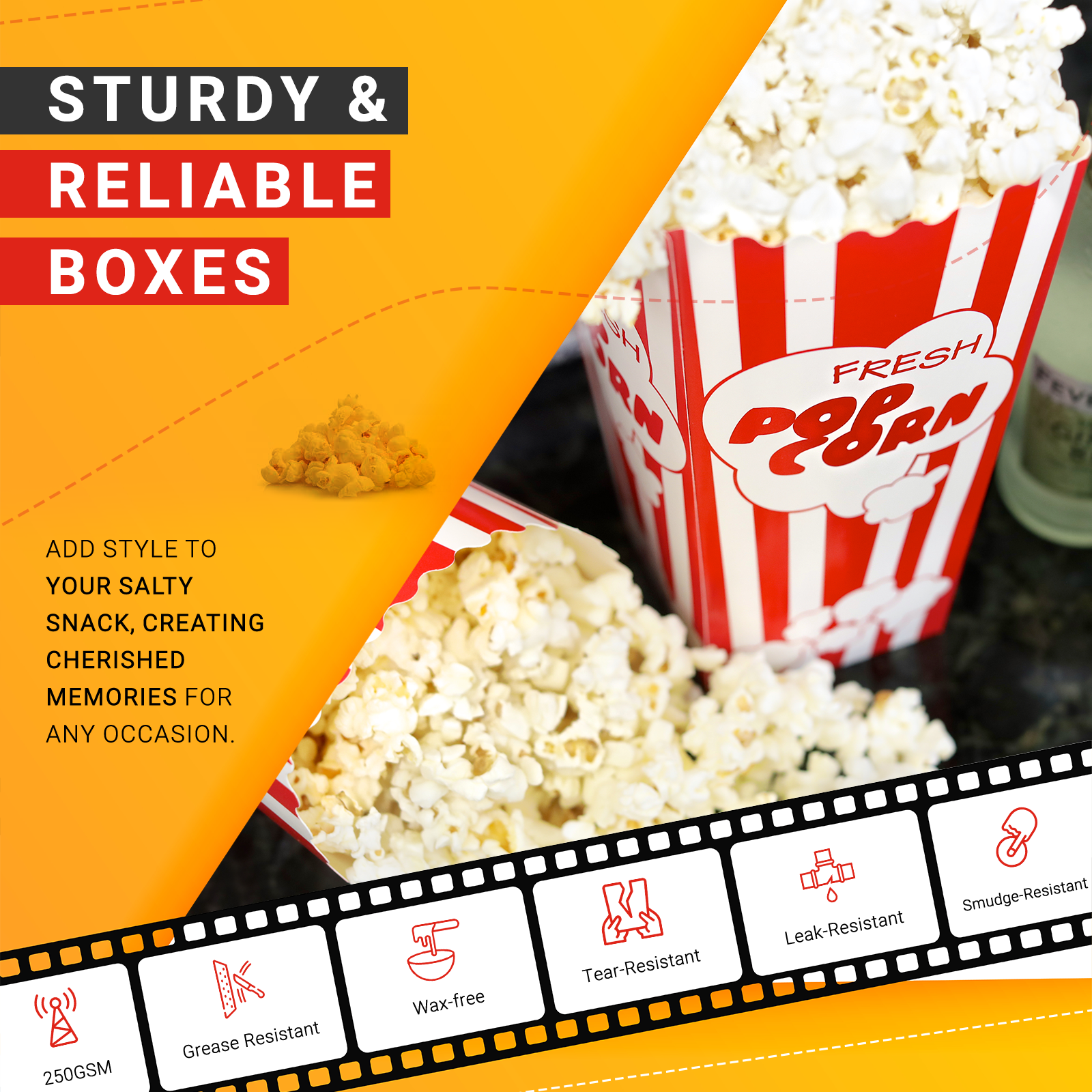 30 Popcorn Boxes, 7.75" Inches Tall and Holds 46 Oz