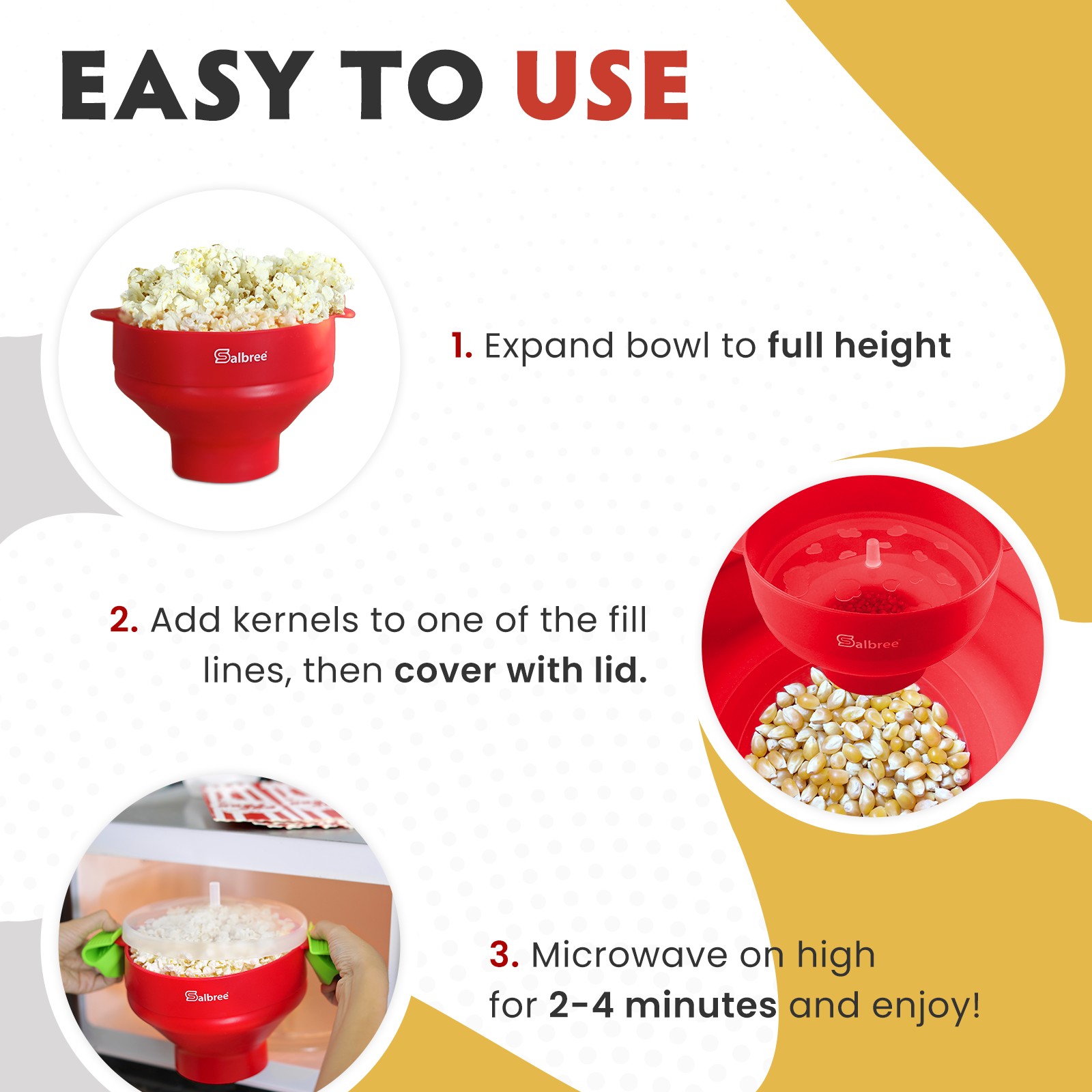  Collapsible Silicone Microwave Hot Air Popcorn Popper Bowl With  Lid and Handles - Red: Home & Kitchen