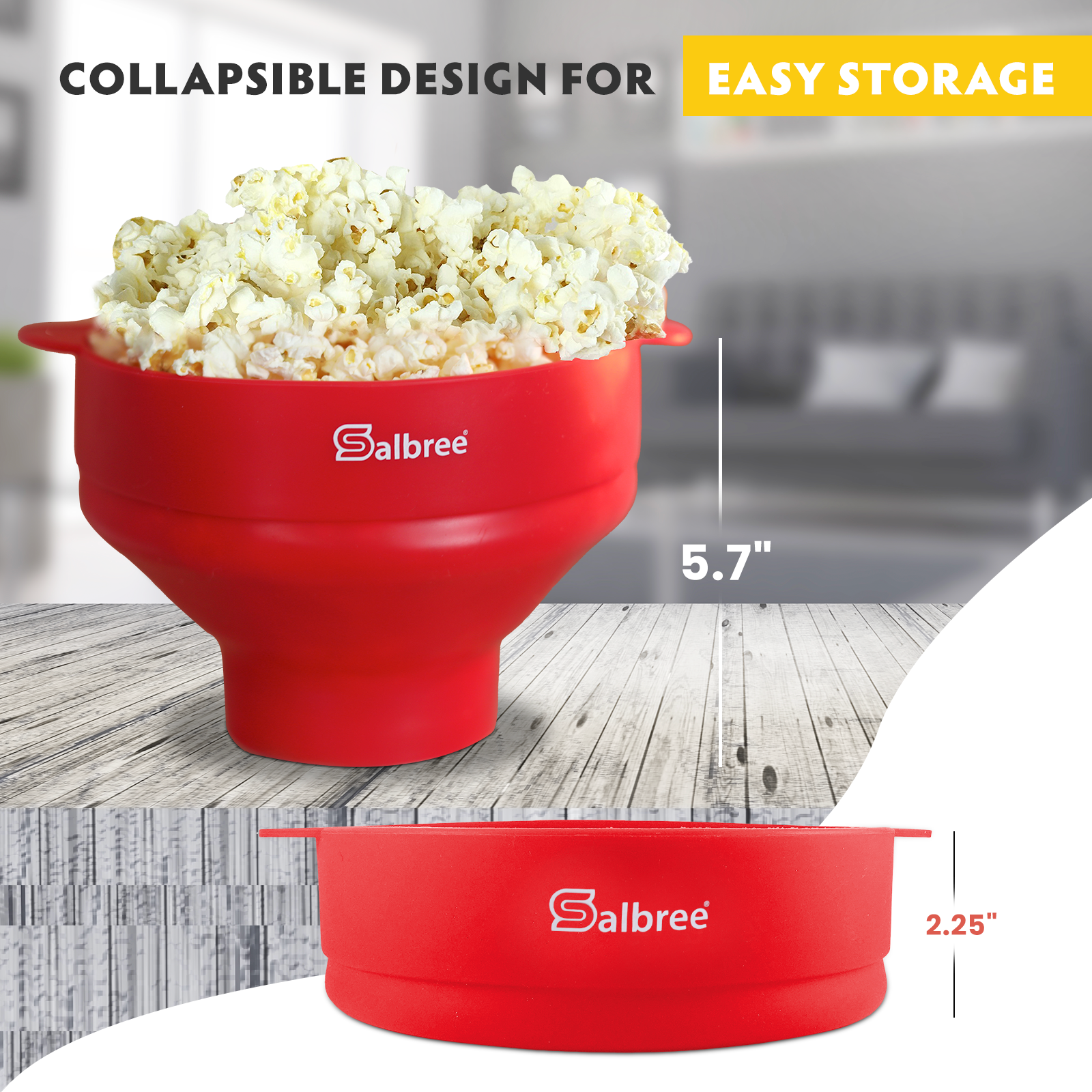The Original Popco Silicone Microwave Popcorn Popper with Handles | Popcorn Maker | Collapsible Popcorn Bowl | BPA Free and Dishwasher Safe | 15