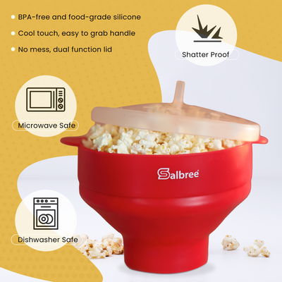 The Original Salbree Microwave Popcorn Popper Machine, Silicone Popcorn Maker, Collapsible Microwavable Bowl - Hot Air Popper - No Oil Required - The Most Colors Available (Turquoise)