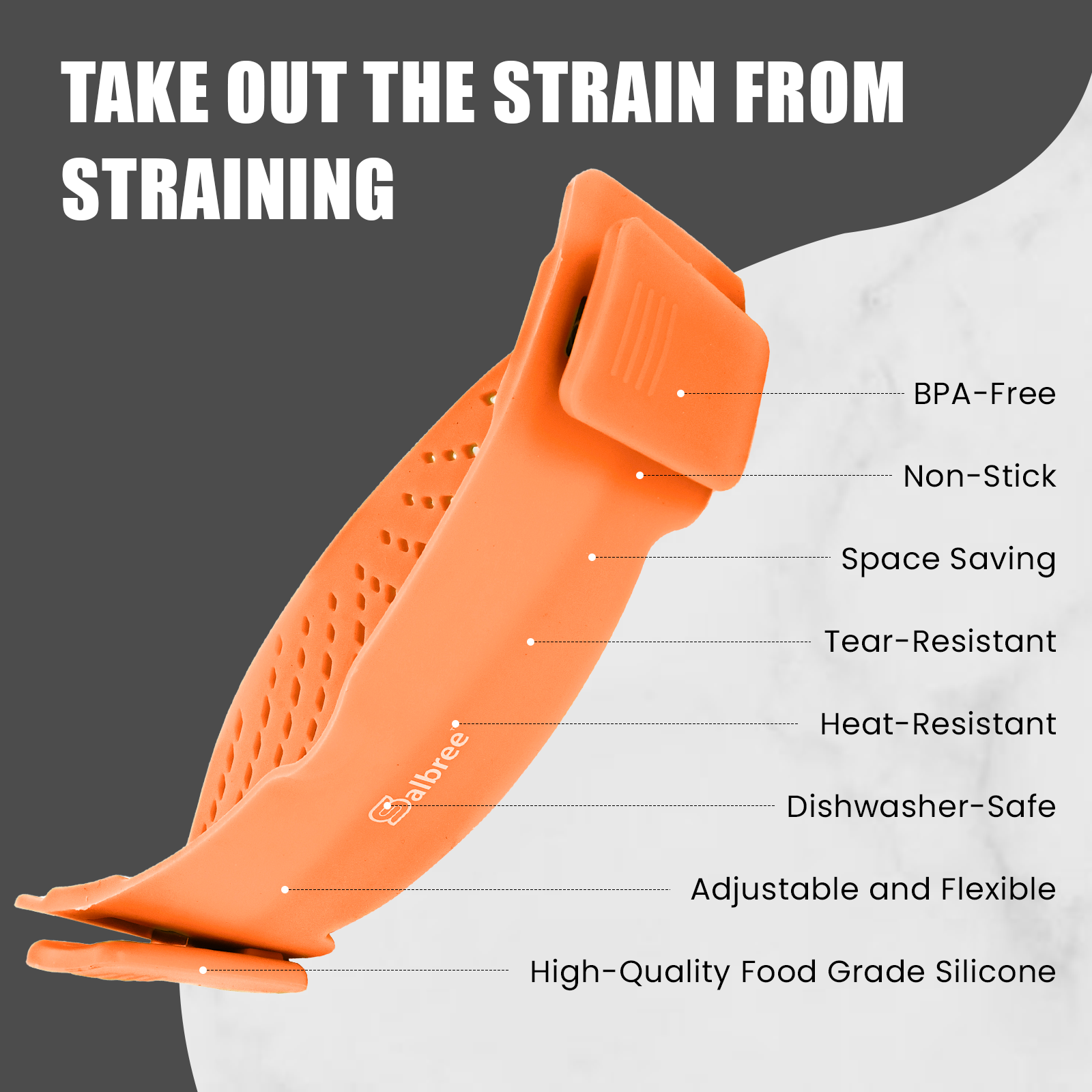 Adjustable Silicone Pot Strainer with Clips Orange