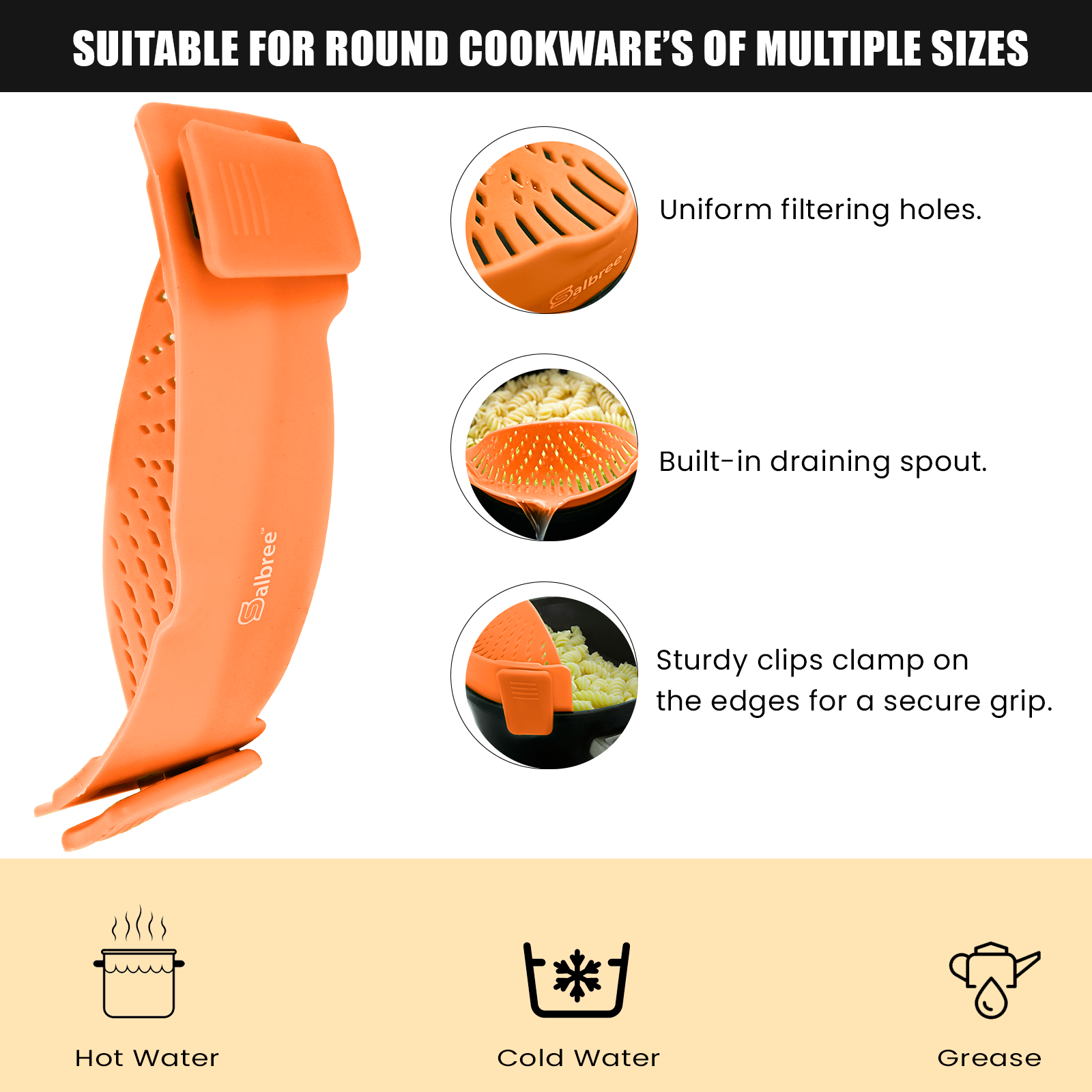 Salbree Clip-on Kitchen Food Strainer - Orange