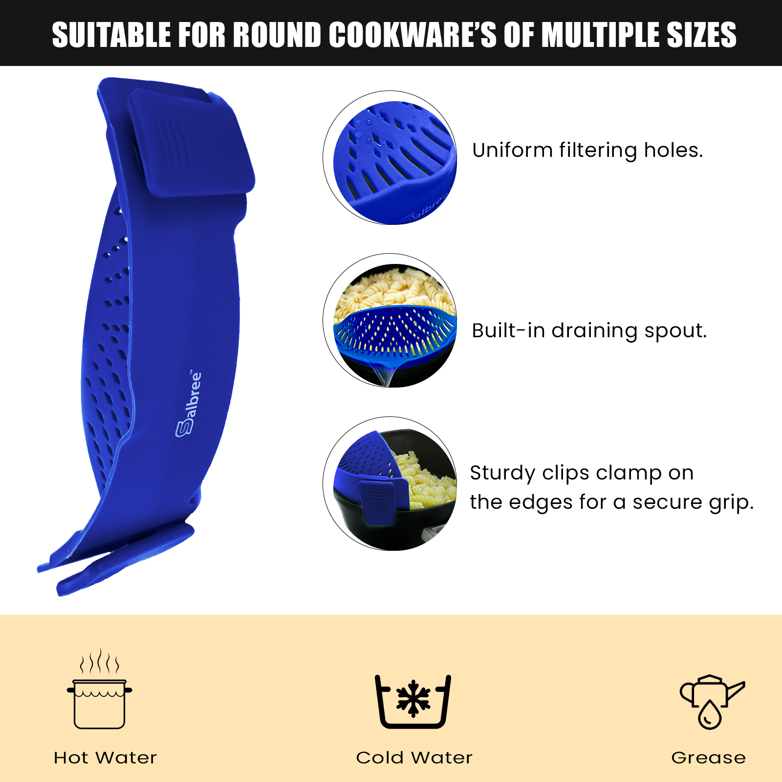 Salbree Clip-on Kitchen Food Strainer - Dark Blue