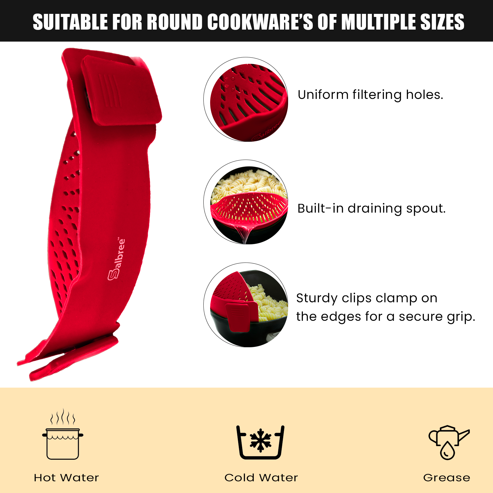 Salbree Clip-on Kitchen Food Strainer - Dark Red