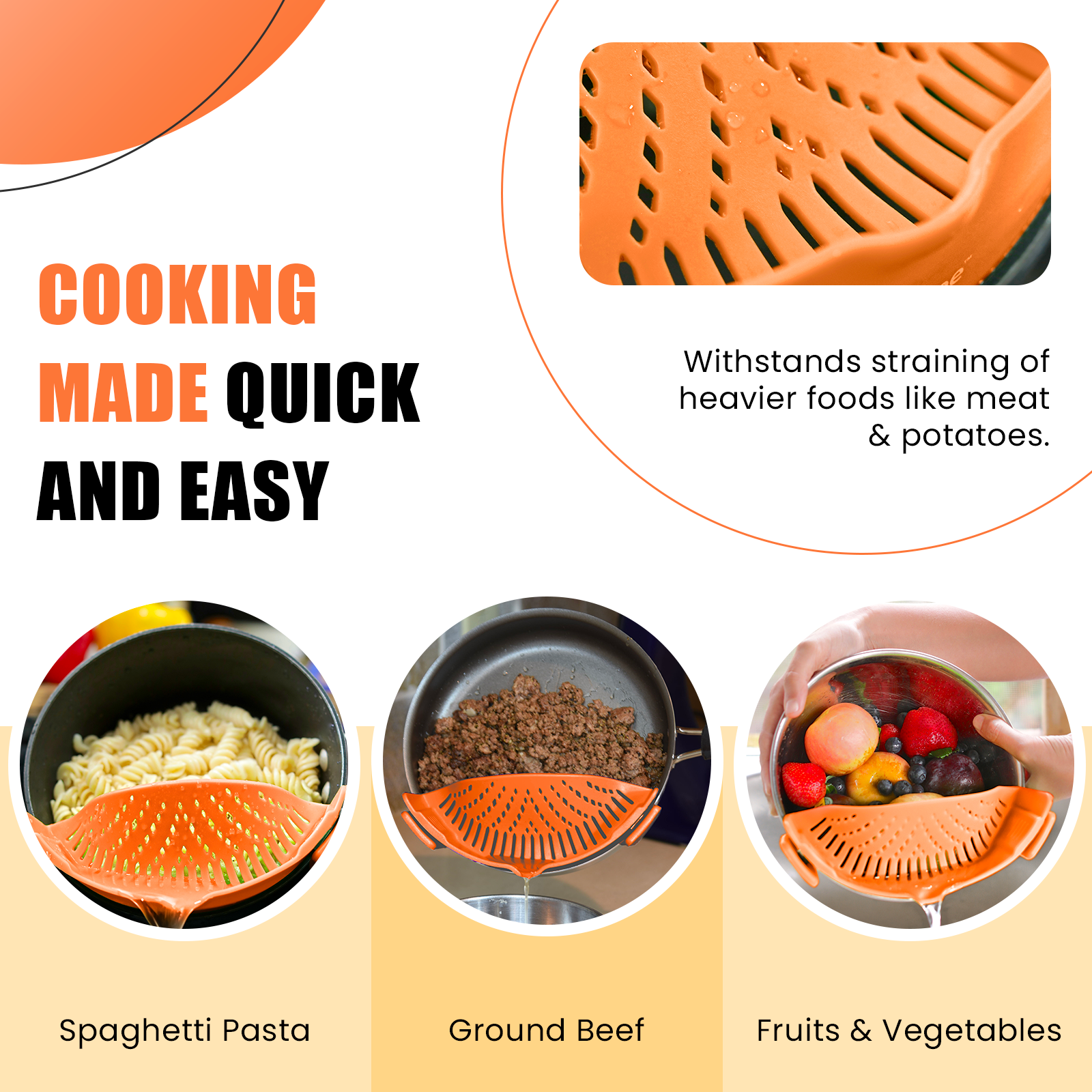 Salbree Clip-on Kitchen Food Strainer - Orange