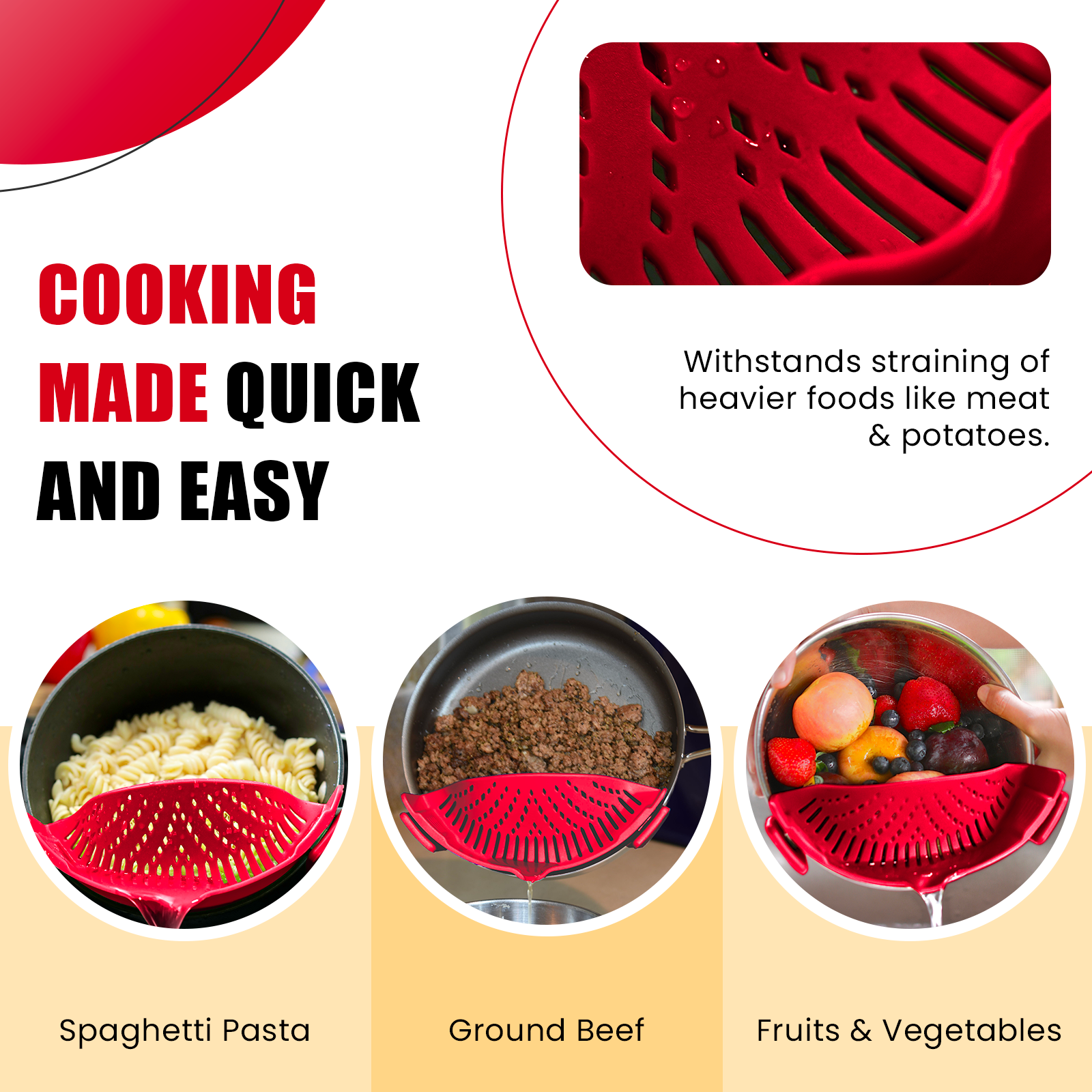 Salbree Clip-on Kitchen Food Strainer - Dark Red