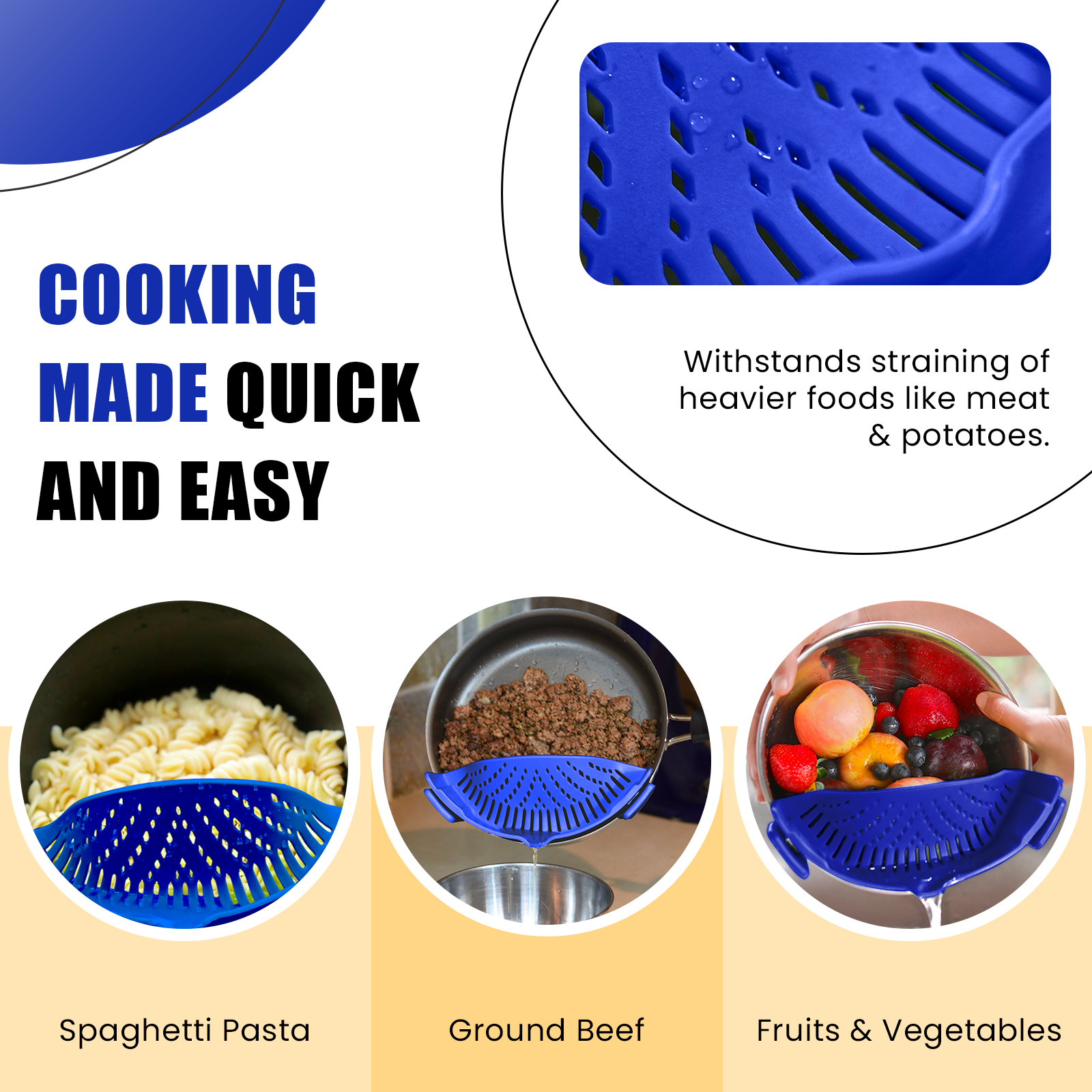 Salbree Clip-on Kitchen Food Strainer - Dark Blue