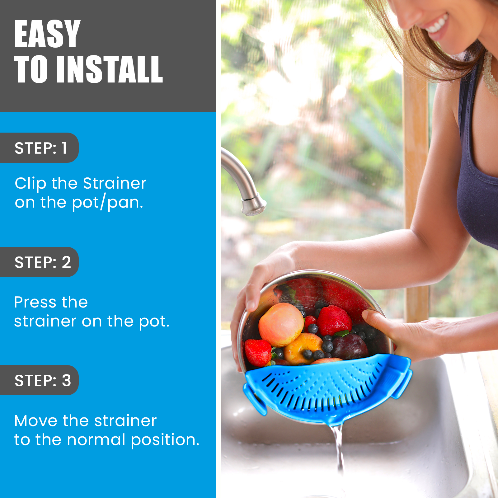 Salbree Clip-on Kitchen Food Strainer - Light Blue