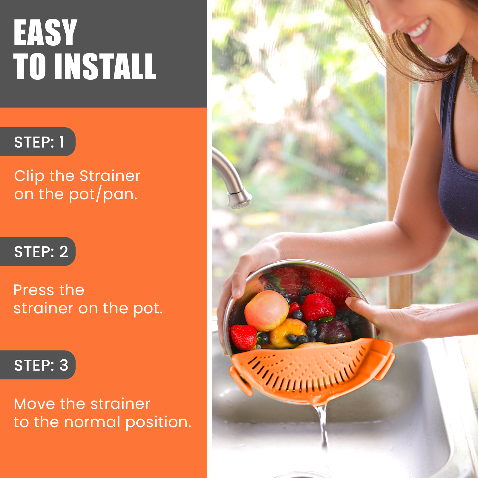 Salbree Clip-on Kitchen Food Strainer - Orange