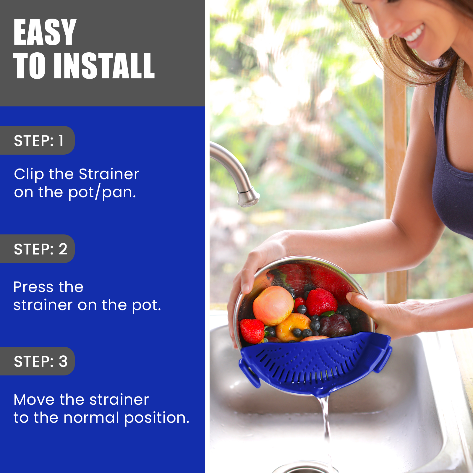 Salbree Clip-on Kitchen Food Strainer - Dark Blue